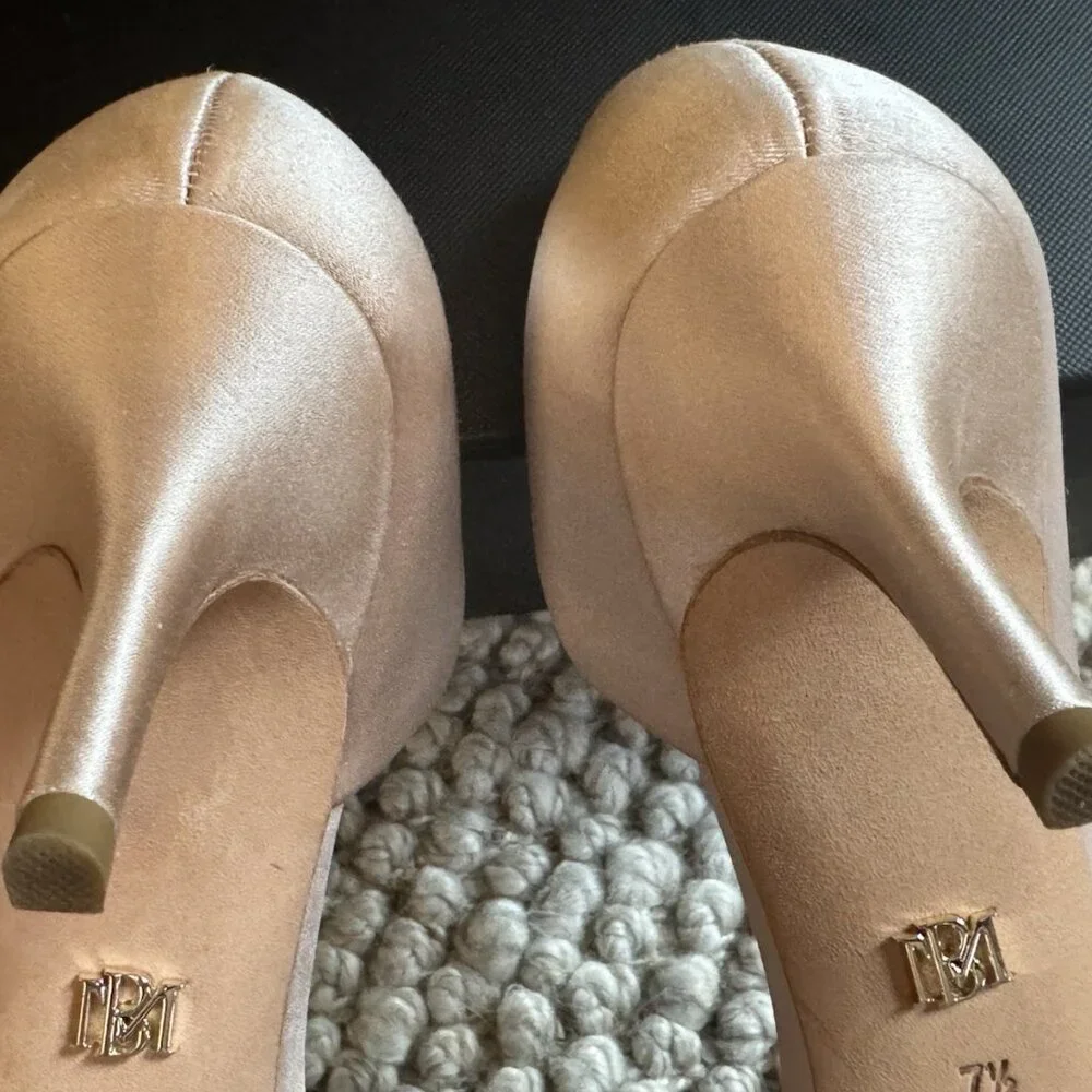 Badgley Mischka Meilani Blush Pink Satin Kitten Heel Crystal Bows